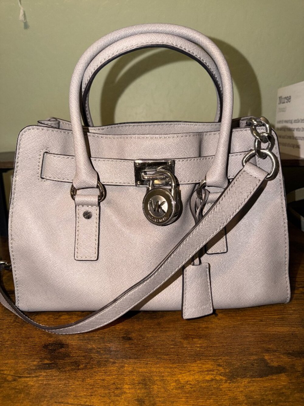 Michael Kors Hamilton Saffiano Leather East West Satchel, Pearl Grey, Medium